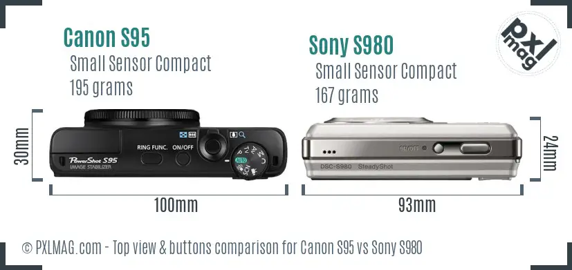 Canon S95 vs Sony S980 top view buttons comparison Canon S95 vs Sony S980 top view buttons comparison