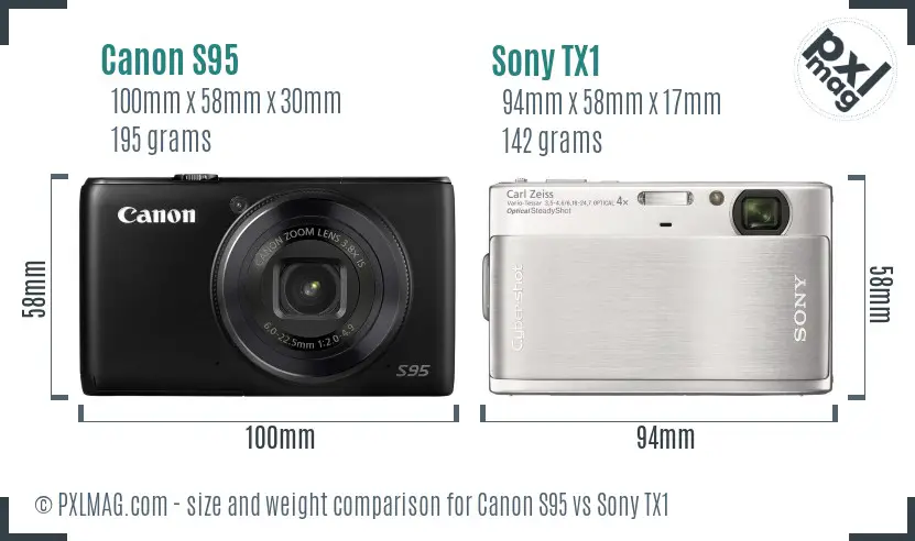 Canon S95 vs Sony TX1 size comparison Canon S95 vs Sony TX1 size comparison