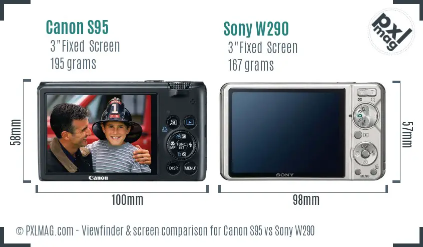 Canon S95 vs Sony W290 Screen and Viewfinder comparison