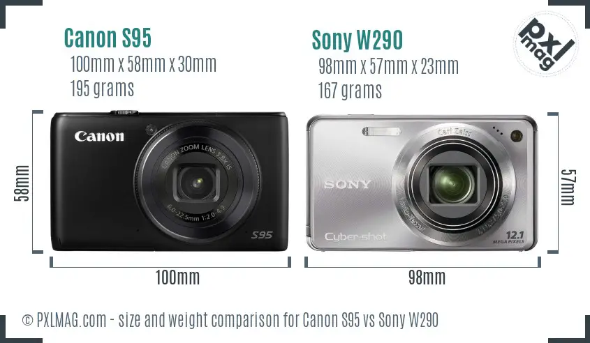 Canon S95 vs Sony W290 size comparison
