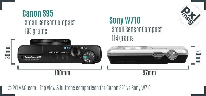 Canon S95 vs Sony W710 top view buttons comparison Canon S95 vs Sony W710 top view buttons comparison