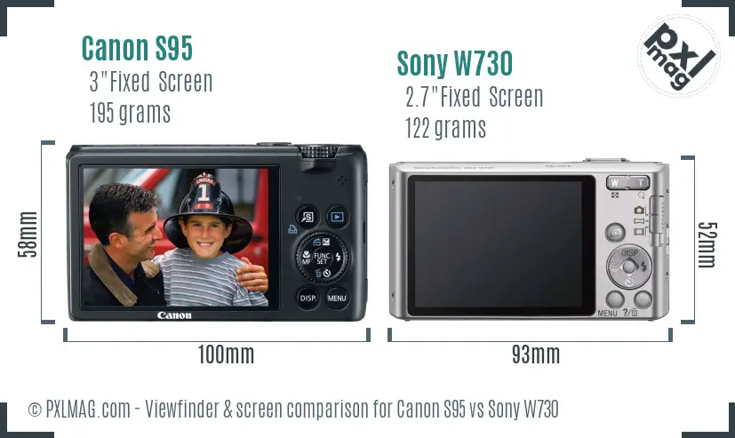 Canon S95 vs Sony W730 Screen and Viewfinder comparison
