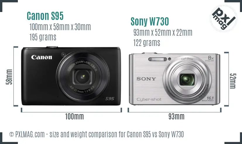 Canon S95 vs Sony W730 size comparison
