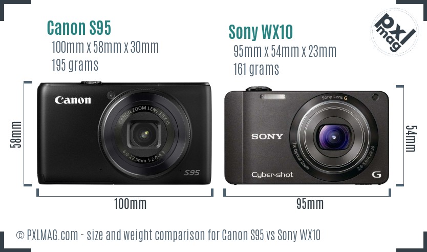 Canon S95 vs Sony WX10 size comparison