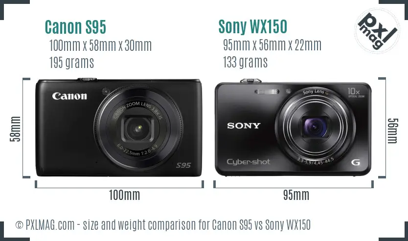 Canon S95 vs Sony WX150 size comparison