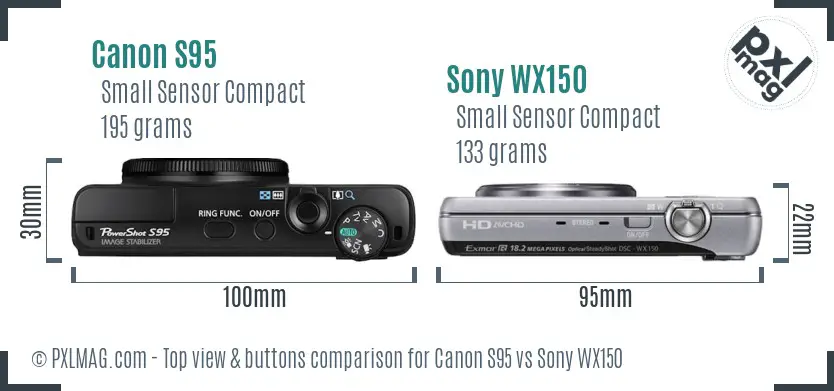 Canon S95 vs Sony WX150 top view buttons comparison