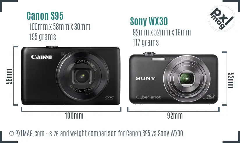 Canon S95 vs Sony WX30 size comparison