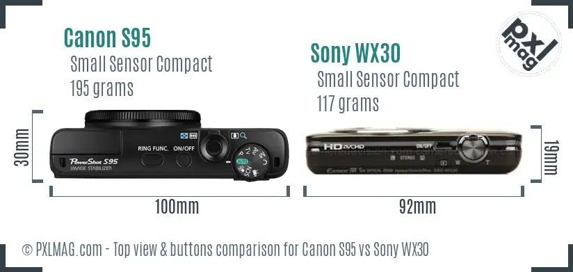 Canon S95 vs Sony WX30 top view buttons comparison