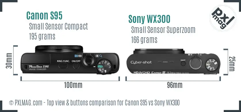 Canon S95 vs Sony WX300 top view buttons comparison