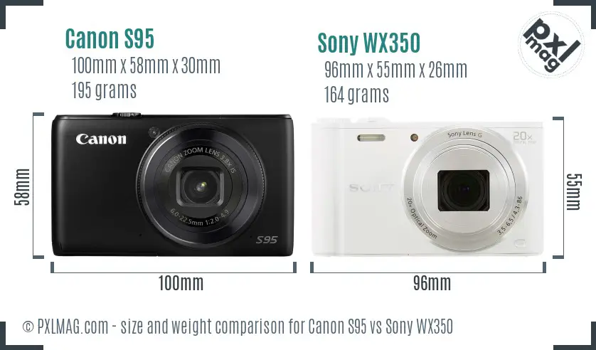 Canon S95 vs Sony WX350 size comparison
