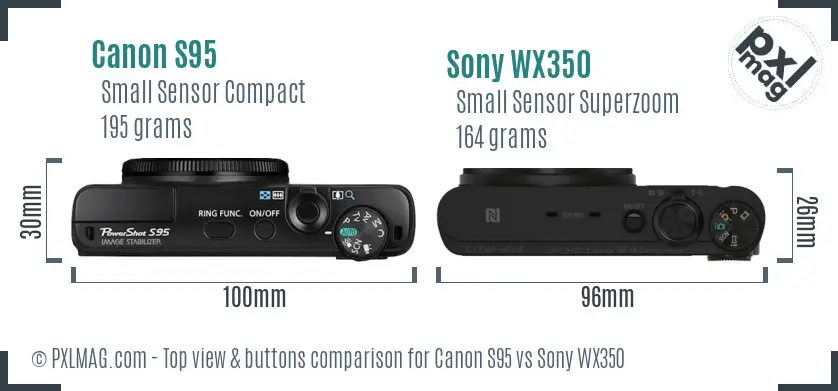 Canon S95 vs Sony WX350 top view buttons comparison