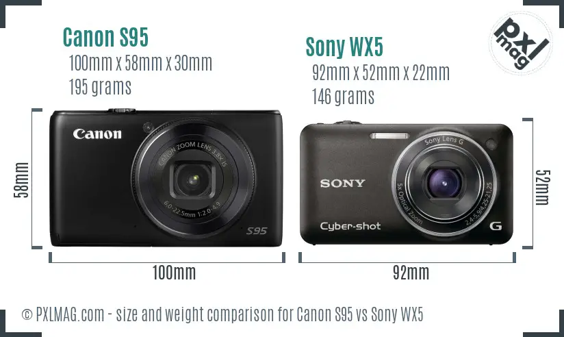 Canon S95 vs Sony WX5 size comparison