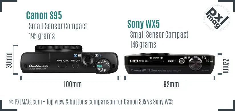 Canon S95 vs Sony WX5 top view buttons comparison