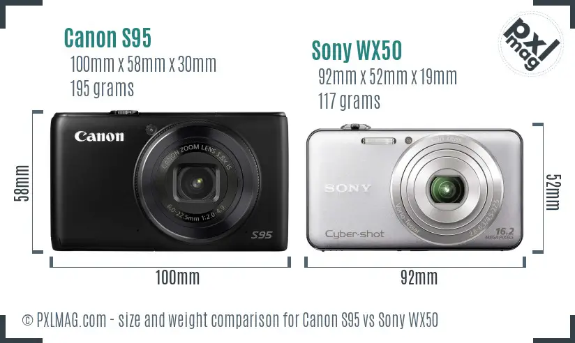 Canon S95 vs Sony WX50 size comparison