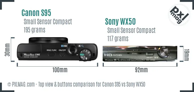 Canon S95 vs Sony WX50 top view buttons comparison