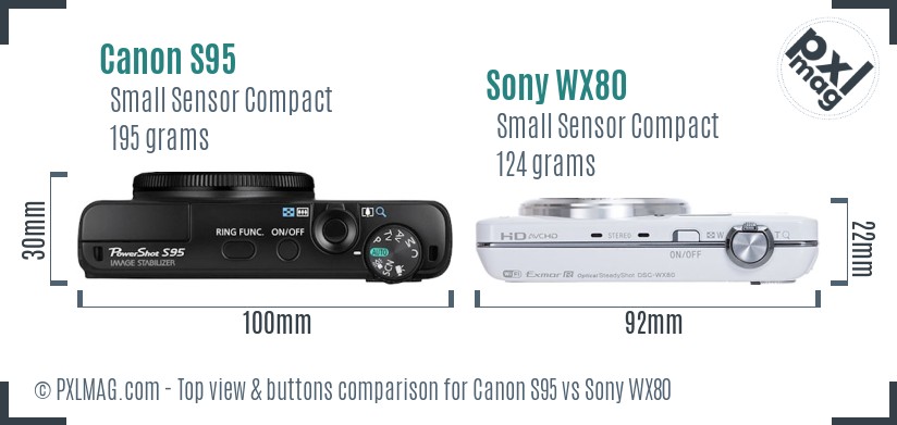 Canon S95 vs Sony WX80 top view buttons comparison
