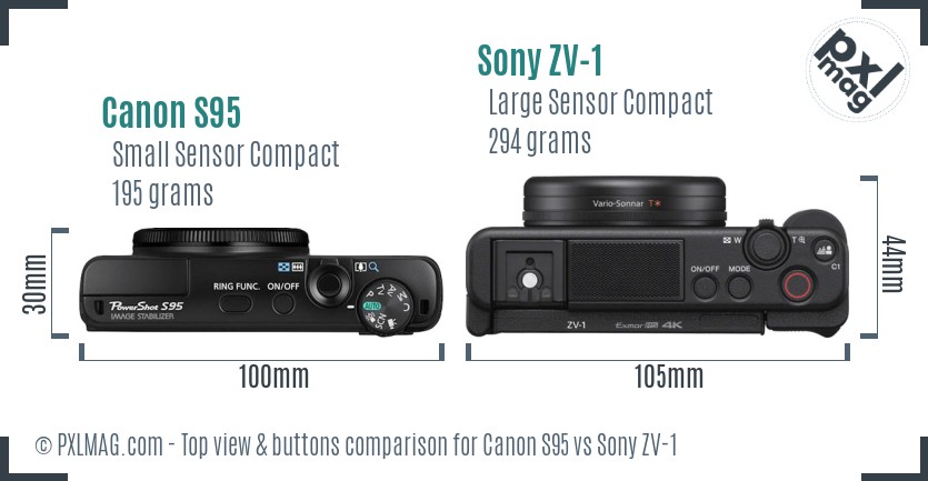 Canon S95 vs Sony ZV-1 top view buttons comparison