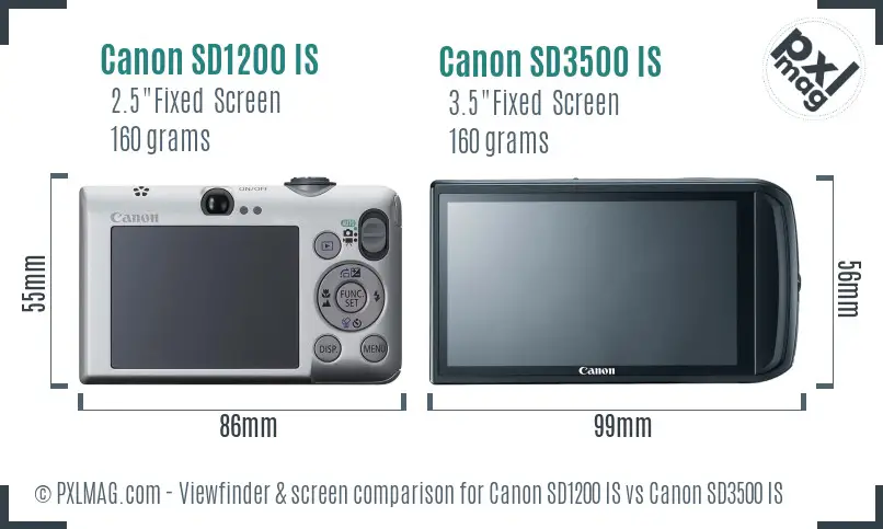 Canon SD1200 IS vs Canon SD3500 IS Screen and Viewfinder comparison