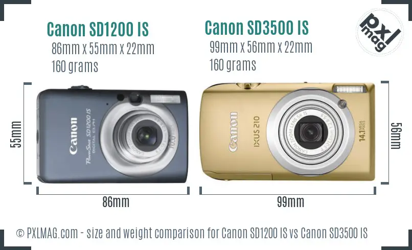 Canon SD1200 IS vs Canon SD3500 IS size comparison