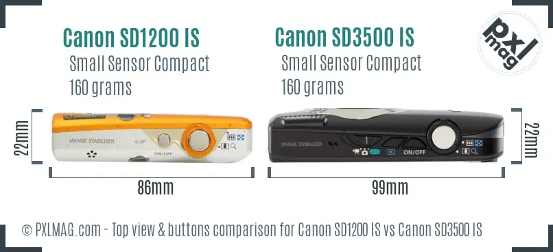 Canon SD1200 IS vs Canon SD3500 IS top view buttons comparison