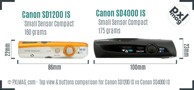 Canon SD1200 IS vs Canon SD4000 IS top view buttons comparison