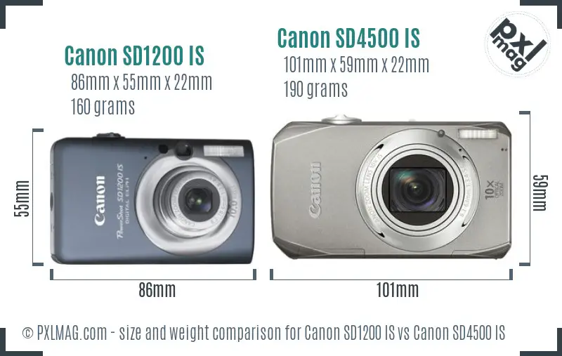 Canon SD1200 IS vs Canon SD4500 IS size comparison