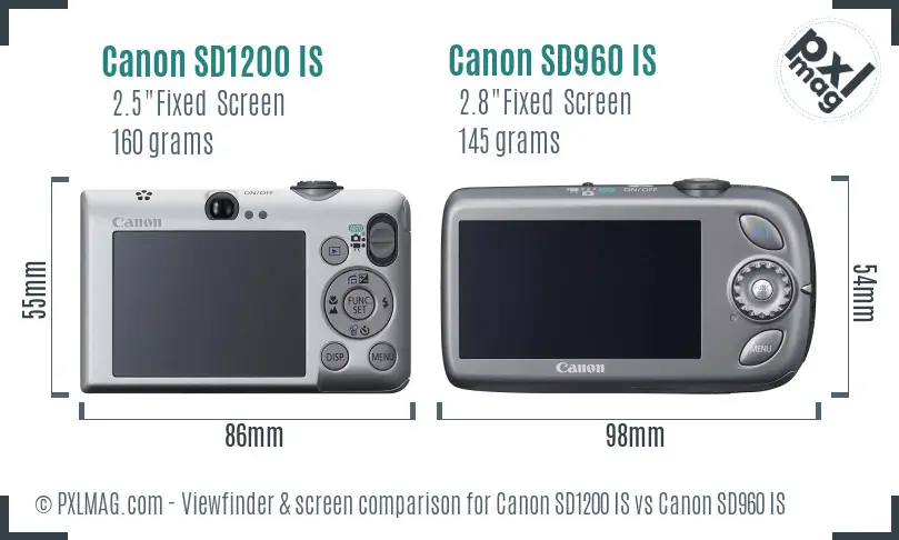 Canon SD1200 IS vs Canon SD960 IS Screen and Viewfinder comparison