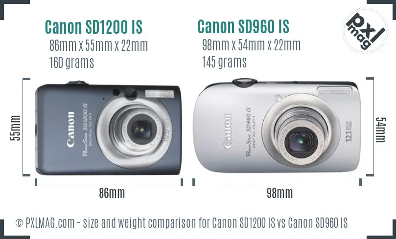 Canon SD1200 IS vs Canon SD960 IS size comparison