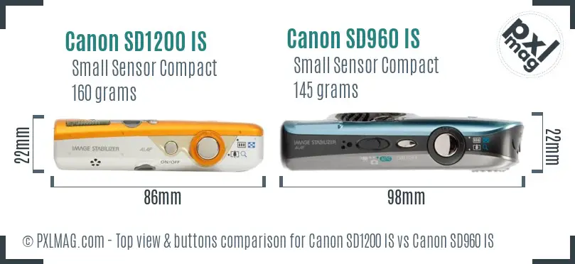 Canon SD1200 IS vs Canon SD960 IS top view buttons comparison