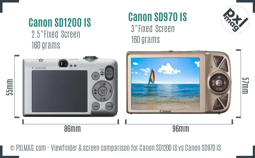 Canon SD1200 IS vs Canon SD970 IS Screen and Viewfinder comparison