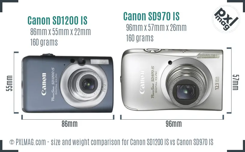 Canon SD1200 IS vs Canon SD970 IS size comparison