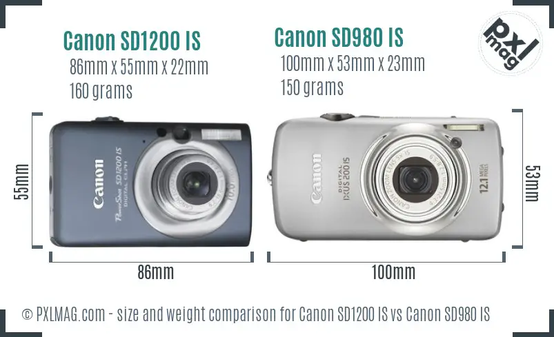 Canon SD1200 IS vs Canon SD980 IS size comparison
