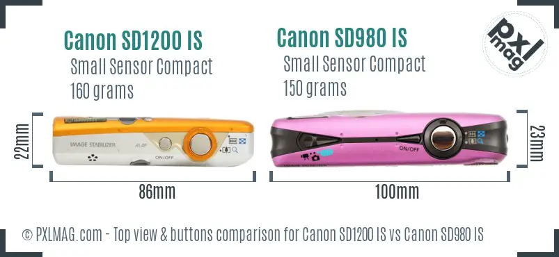 Canon SD1200 IS vs Canon SD980 IS top view buttons comparison