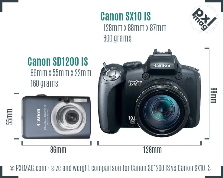 Canon SD1200 IS vs Canon SX10 IS size comparison