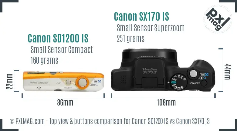 Canon SD1200 IS vs Canon SX170 IS top view buttons comparison