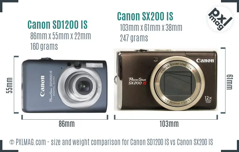 Canon SD1200 IS vs Canon SX200 IS size comparison