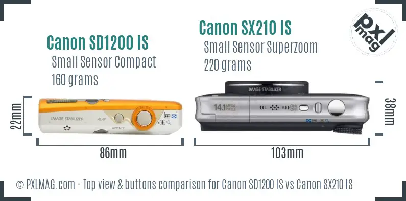 Canon SD1200 IS vs Canon SX210 IS top view buttons comparison