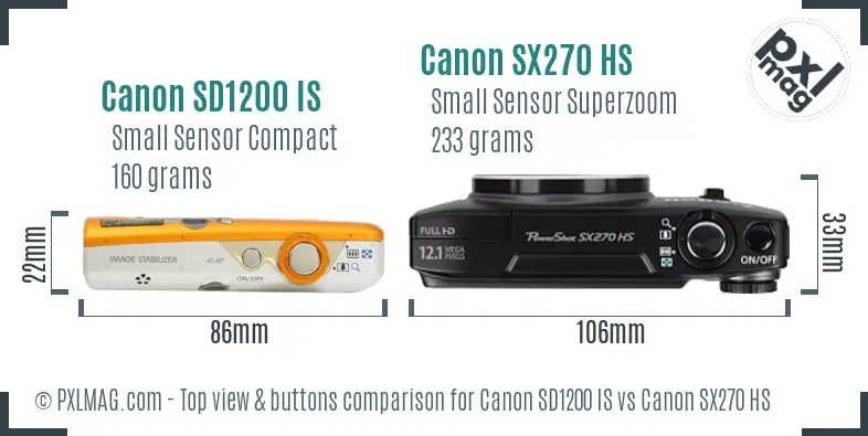 Canon SD1200 IS vs Canon SX270 HS top view buttons comparison