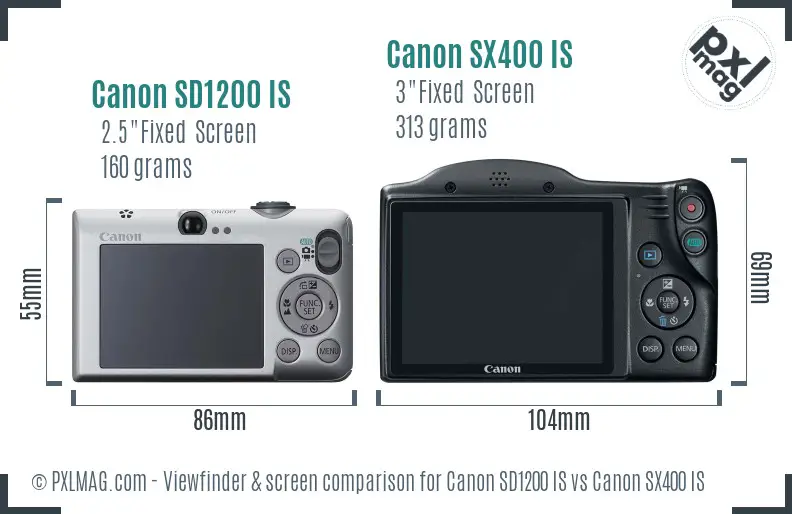 Canon SD1200 IS vs Canon SX400 IS Screen and Viewfinder comparison