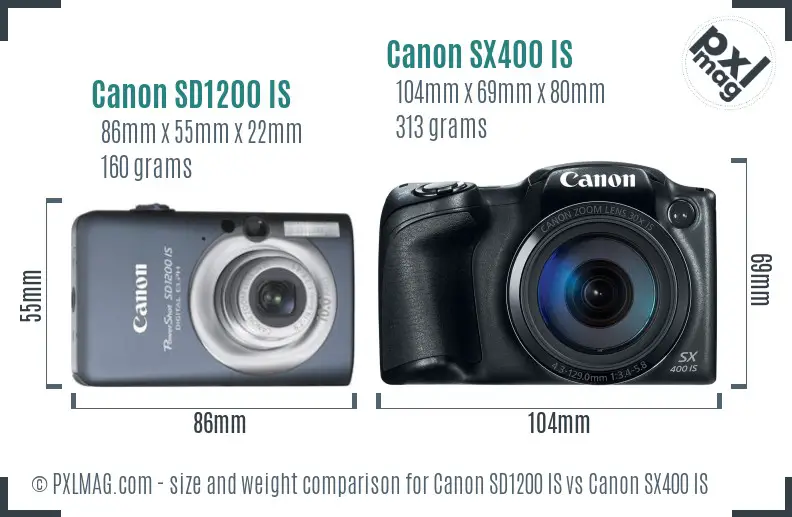 Canon SD1200 IS vs Canon SX400 IS size comparison