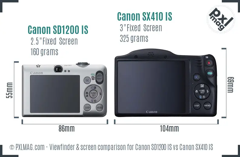 Canon SD1200 IS vs Canon SX410 IS Screen and Viewfinder comparison