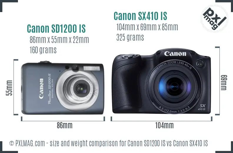 Canon SD1200 IS vs Canon SX410 IS size comparison