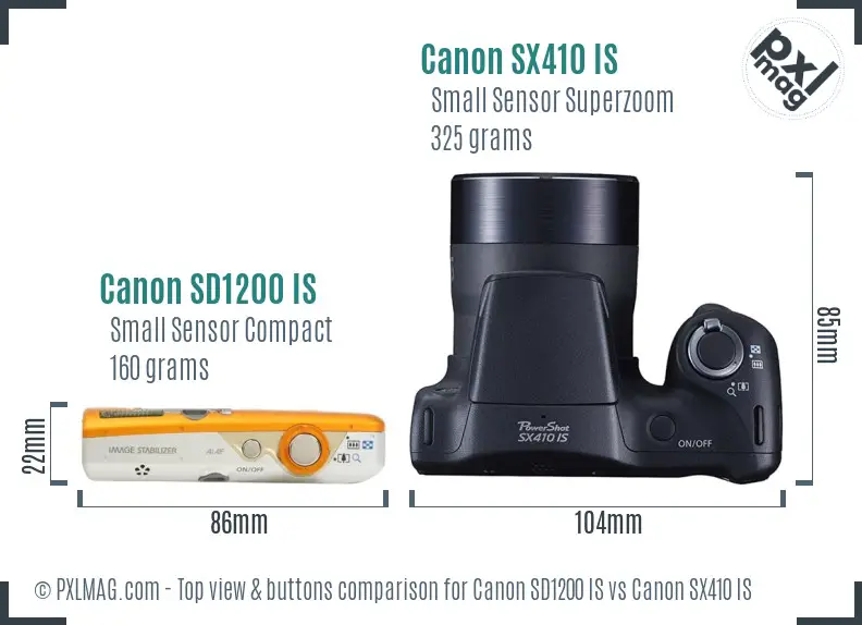 Canon SD1200 IS vs Canon SX410 IS top view buttons comparison