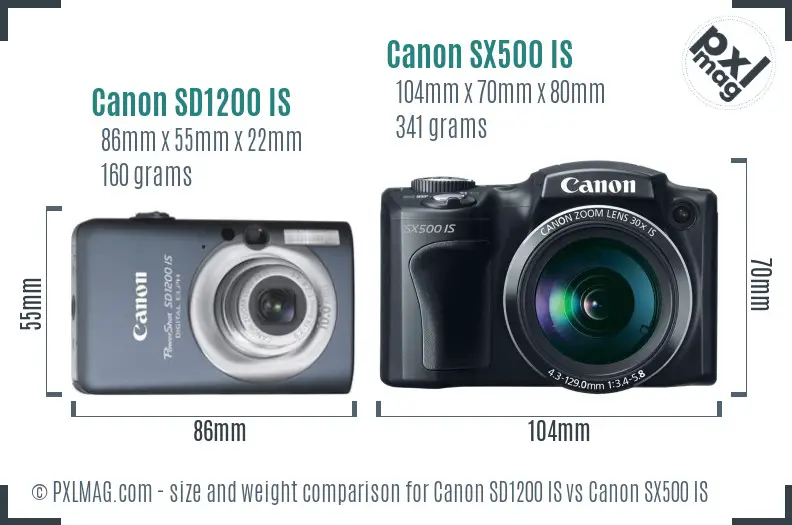 Canon SD1200 IS vs Canon SX500 IS size comparison
