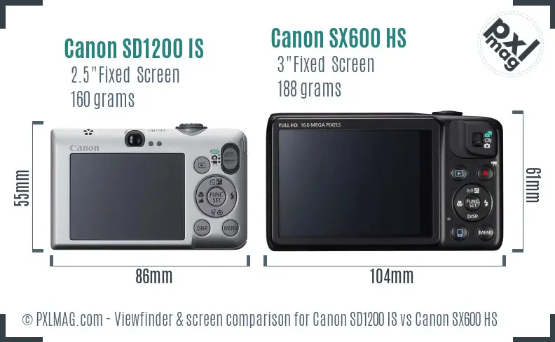 Canon SD1200 IS vs Canon SX600 HS Screen and Viewfinder comparison