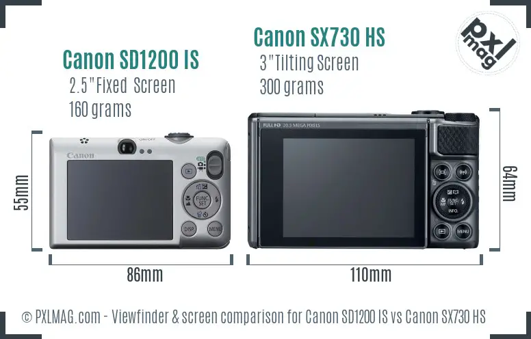 Canon SD1200 IS vs Canon SX730 HS Screen and Viewfinder comparison