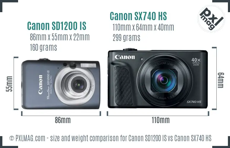 Canon SD1200 IS vs Canon SX740 HS size comparison