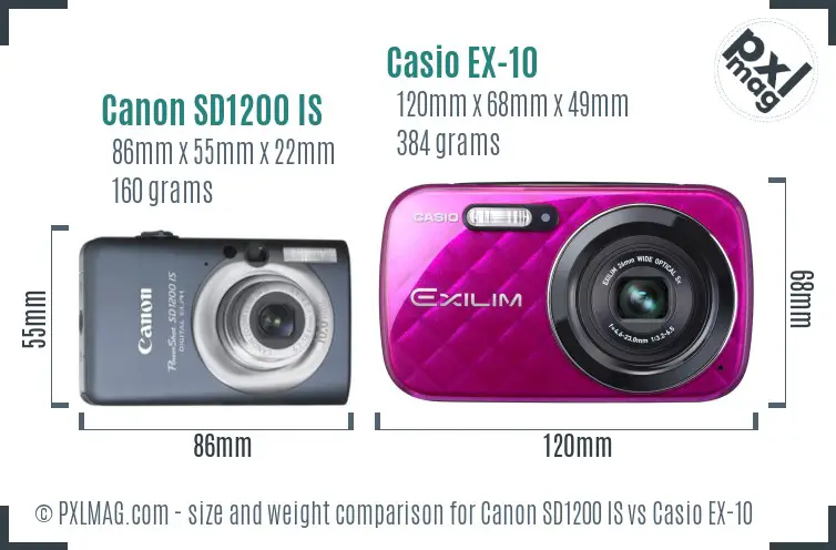 Canon SD1200 IS vs Casio EX-10 size comparison