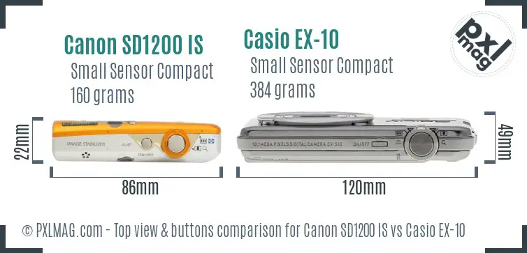 Canon SD1200 IS vs Casio EX-10 top view buttons comparison