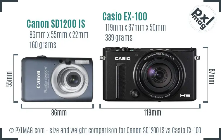 Canon SD1200 IS vs Casio EX-100 size comparison